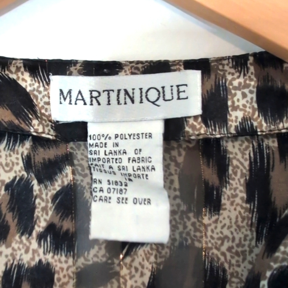 Vintage Martinique 90s Leopard Animal Print Semi-Sheer Long Sleeve Top Sz 12 - Picture 2 of 5